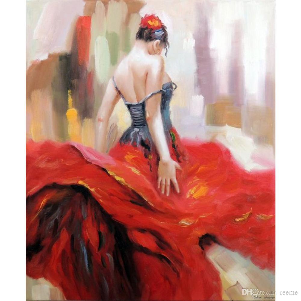 1000x1000 2018 Figure Paintings Flamenco Dancer Spanish Gypsy Bright Red - Red Dancer Painting