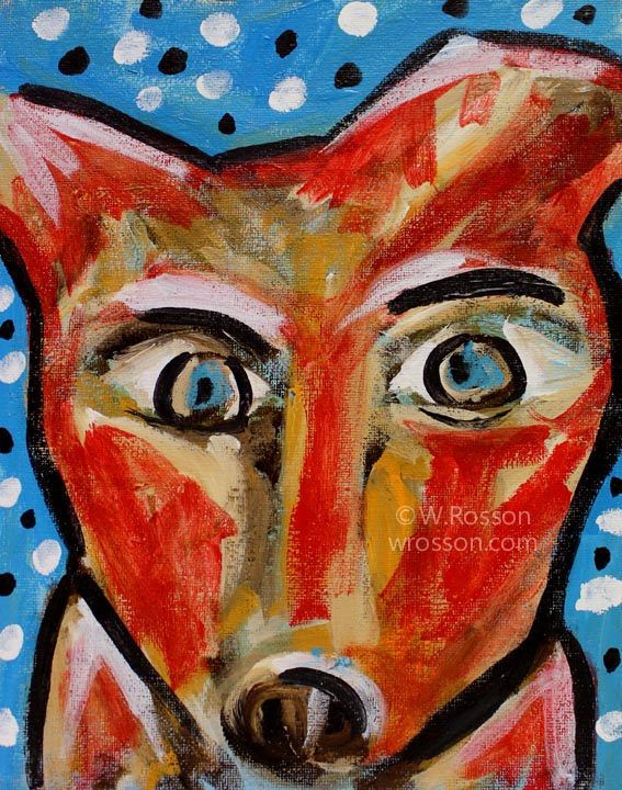 567x720 Red Dog, Whimsical Painting. Artwork For Your Home - Red Dog Painting