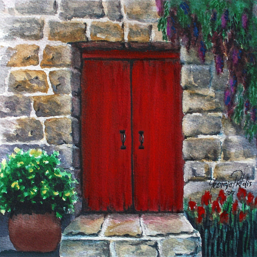 900x900 Red Door Painting By Georgia Pistolis - Red Door Painting