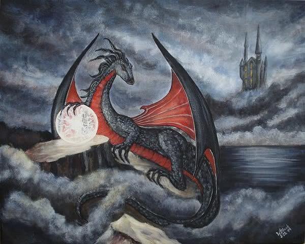 600x481 Red Dragon Painting By Wahleyah Black - Red Dragon Painting