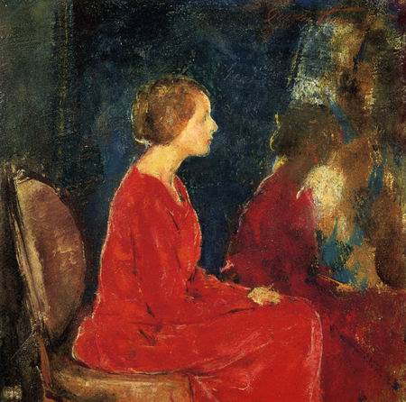 450x446 The Red Dress Painting, Acharles Hawthorne Paintings Reproduction - Red Dress Painting