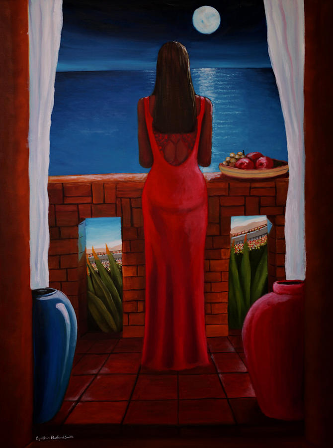 670x900 The Woman In Red 2 Painting By Cynthia Bluford - Red Dress Painting