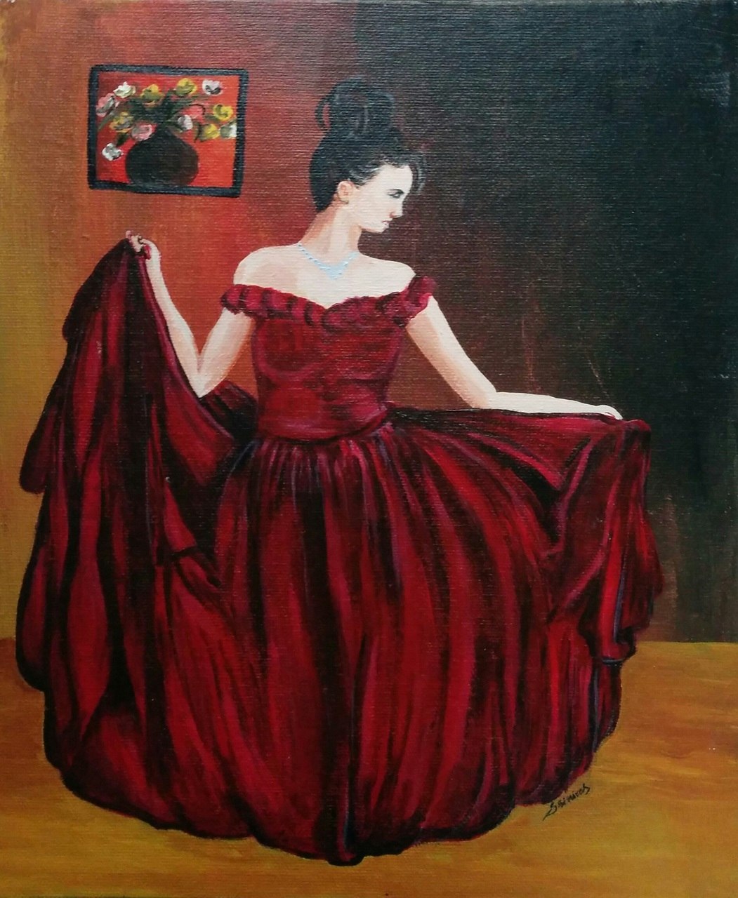 1051x1280 Buy Lady In Red By Srinivas Rao@ Rs. 6090. Codeart Ssro04 1012 - Red Dress Painting
