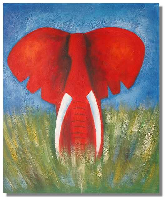 535x644 Red Elephant On Wild Painting Canvas - Red Elephant Painting