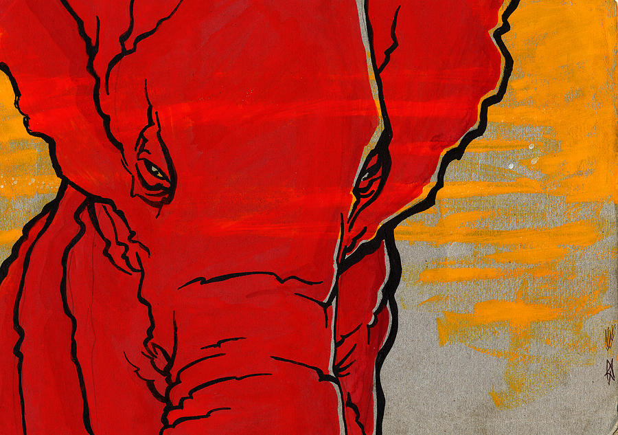 900x633 Red Elephant Painting By Dav Andrew - Red Elephant Painting