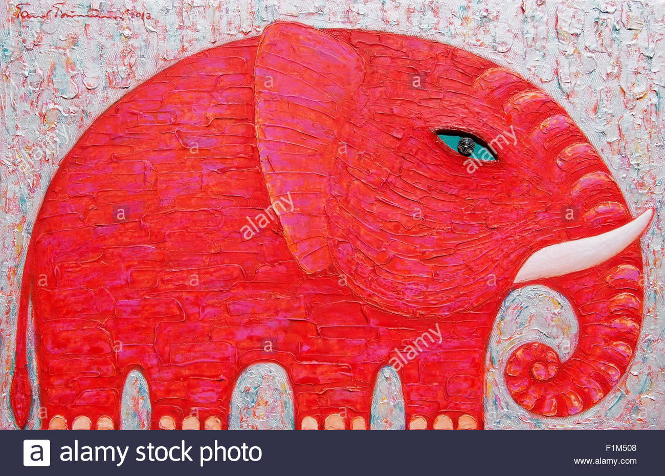 1300x930 Red Elephant Silver Background. Original Acrylic Painting - Red Elephant Painting