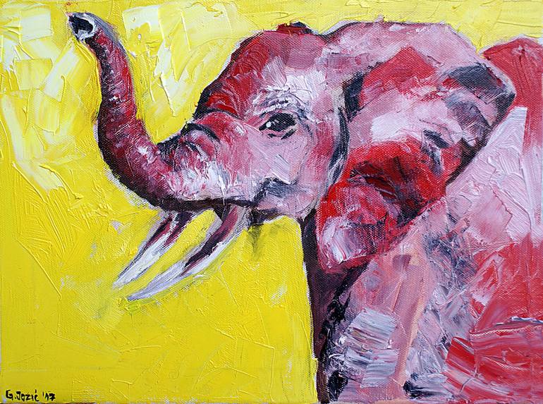 770x573 Saatchi Art Red Elephant Painting By Gabriela Jozic - Red Elephant Painting