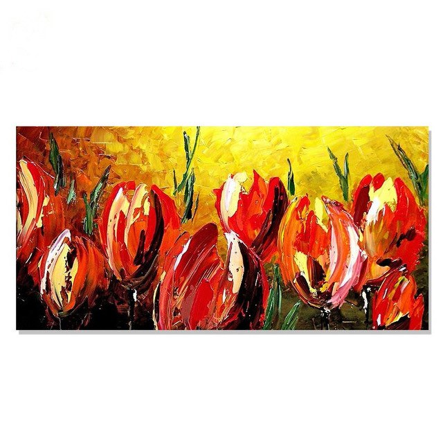 640x640 Hand Painted Abstract Red Flowers Oil Painting On Canvas Handmade - Red Floral Painting