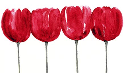 450x257 Large Red Floral Canvas Art Painting Tulips With Grey On White - Red Floral Painting