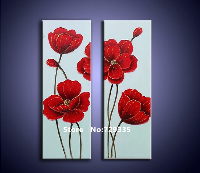 640x552 Free Shipping100%hand Painted 2pcs Oil Painting On Canvas Red - Red Flower Painting