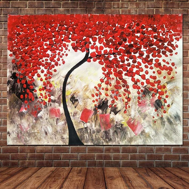 640x640 Hand Painted Abstract Red Flower Tree Canvas Oil Painting Thick - Red Flower Painting