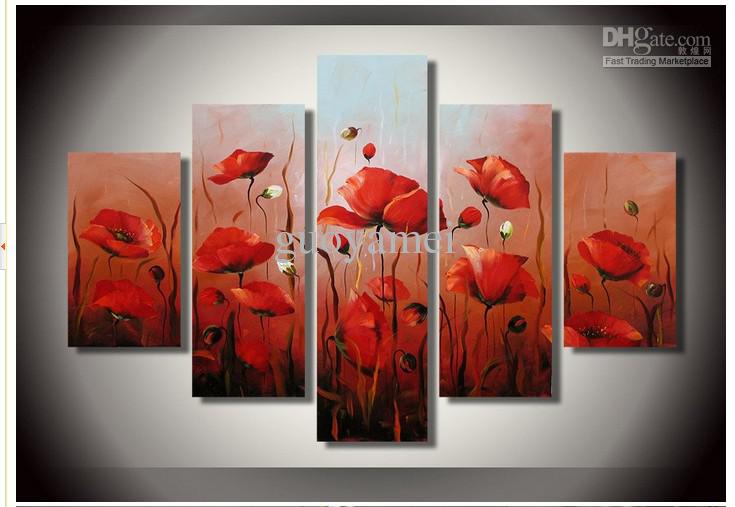 735x507 Hand Painted Artwork The Bright Red Flowers Wall Decor Landscape - Red Flower Painting