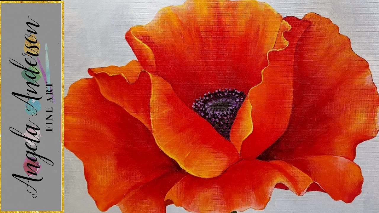1280x720 Red Poppy Acrylic Painting Georgia O'Keeffe Inspired Tutorial Live - Red Flower Painting