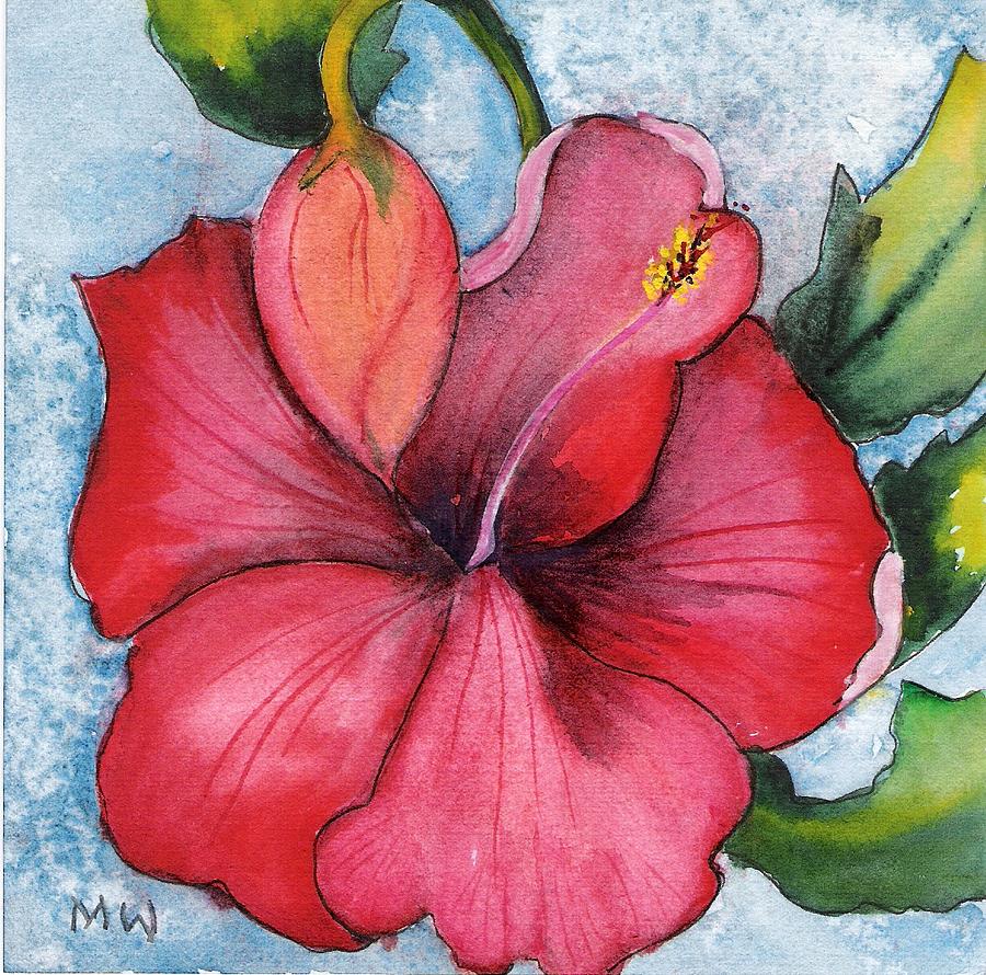 900x890 Red Flower Painting By Marsha Woods - Red Flower Painting