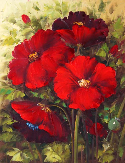 500x654 Red Flowers Oil Painting 12x16 Id7837 - Red Flower Painting
