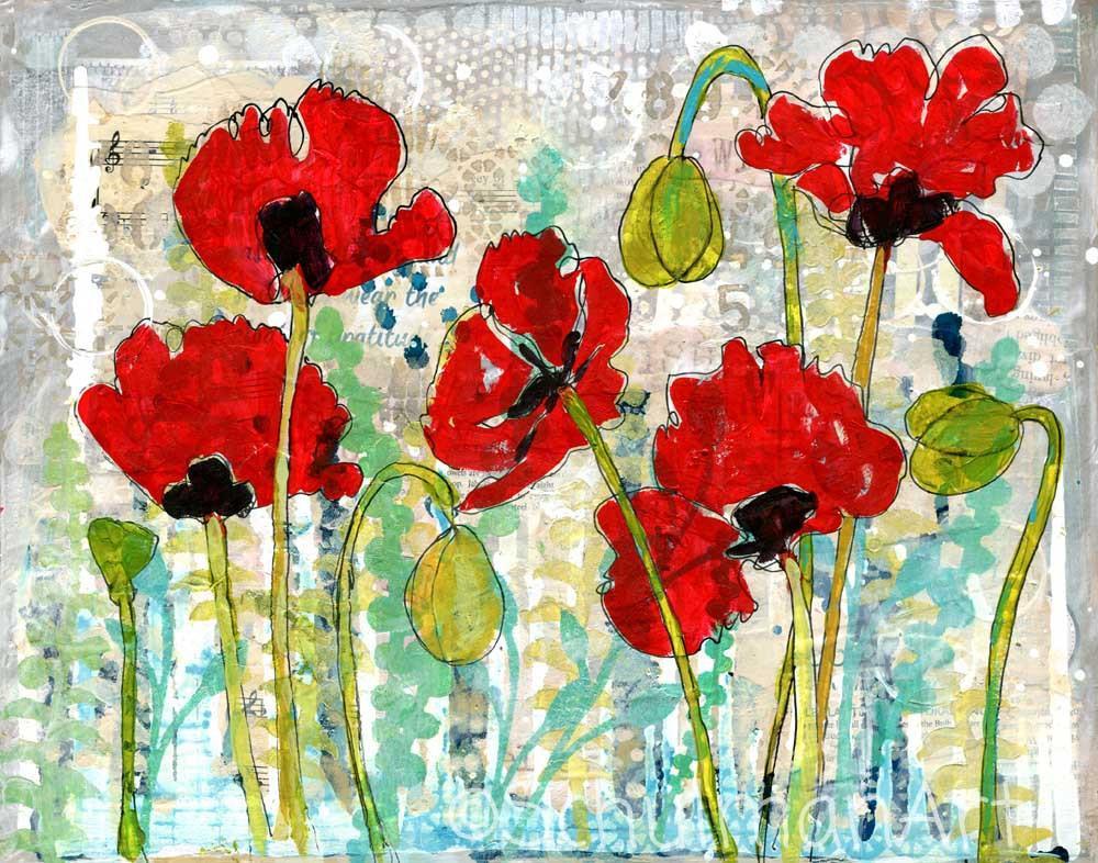 1000x786 Flower Paintings Floral Poppy Print Red Flowers Original - Red Flower Painting
