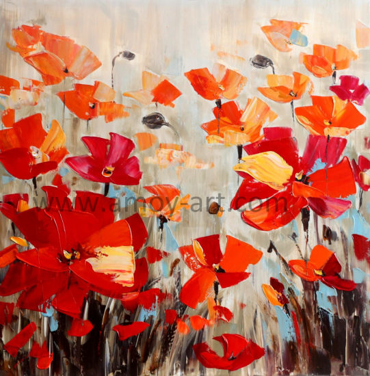 541x550 China Handmade Red Flower Field Oil Paintings For Wall Decor - Red Flower Painting