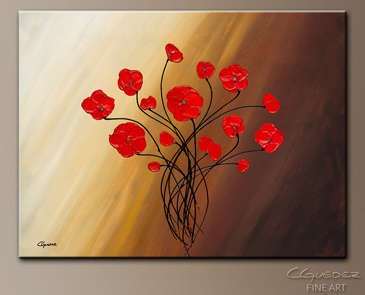 743x600 Floral Artwork On Canvas Abstract Painting Life Is Grand Red Poppy - Red Flower Painting Canvas