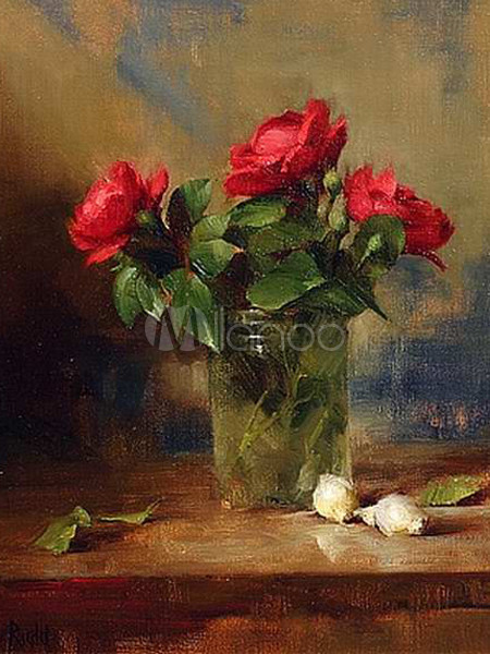 450x600 Gorgeous 5060 Cm Canvas Hand Made Oil Painting Of Flowers - Red Flower Painting Canvas