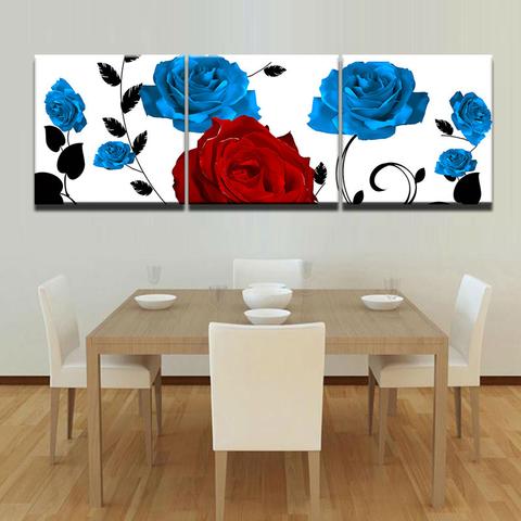 480x480 3 Panel Hd Blue Roses Red Flower Painting On Canvas Print Home - Red Flower Painting Canvas