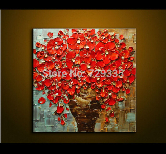 640x592 Oil Painting On Canvas Palette Knife Thick Oil Red Flowers - Red Flower Painting Canvas