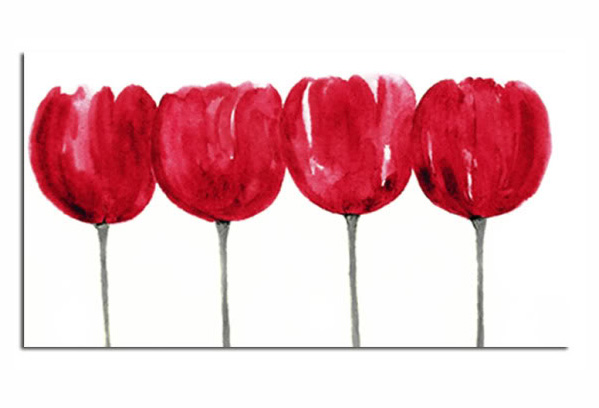 599x408 Red Tulips Line Floral Flower Painting Canvas Art Wall Print 36 X 20 - Red Flower Painting Canvas