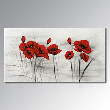 355x355 Everfun Art Hand Painted Red Flower Modern Floral Oil - Red Flower Painting Canvas