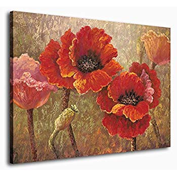 350x350 Yearainn Canvas Wall Art Red Flower Painting Framed - Red Flower Painting Canvas