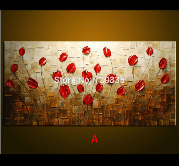 600x555 Best Hand Made Oil Painting Palette Knife Thick Paint Red Flowers - Red Flower Painting Canvas