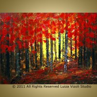 200x200 Red Forest Original Fall Landscape Painting Original Modern - Red Forest Painting