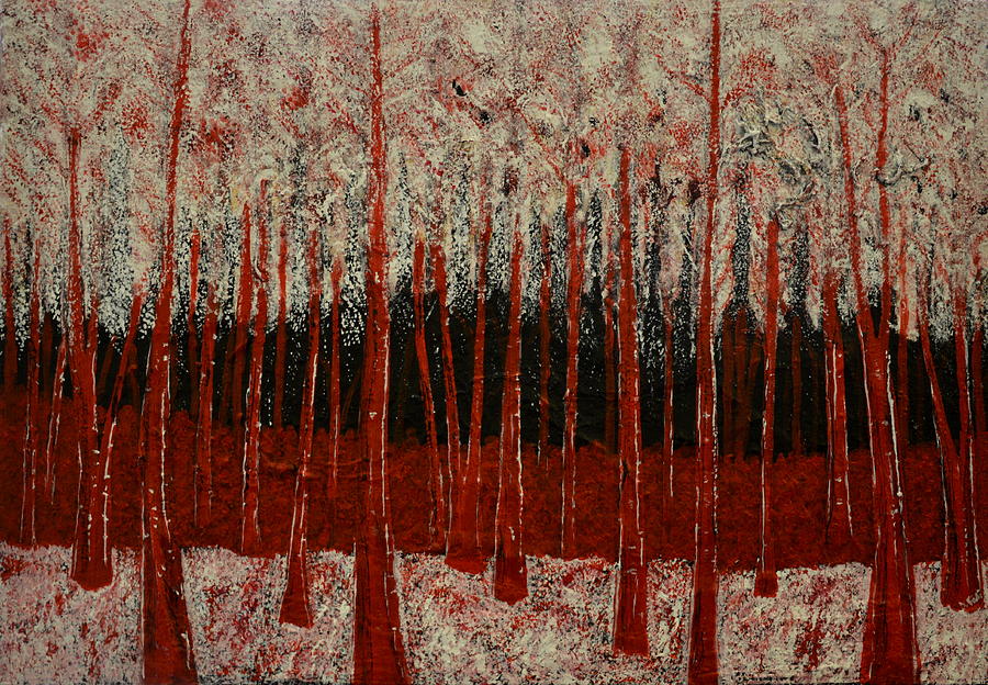 900x624 Red Forest Painting Painting By Daniele Fedi - Red Forest Painting
