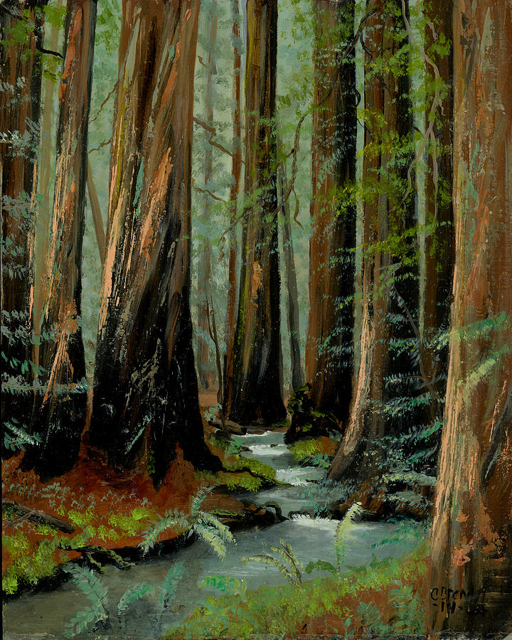 720x900 Redwood Forest Stream Painting By Cecilia Brendel - Red Forest Painting