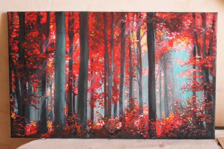 770x513 Saatchi Art Red Forest Painting By Kostiantyn Aksonov - Red Forest Painting