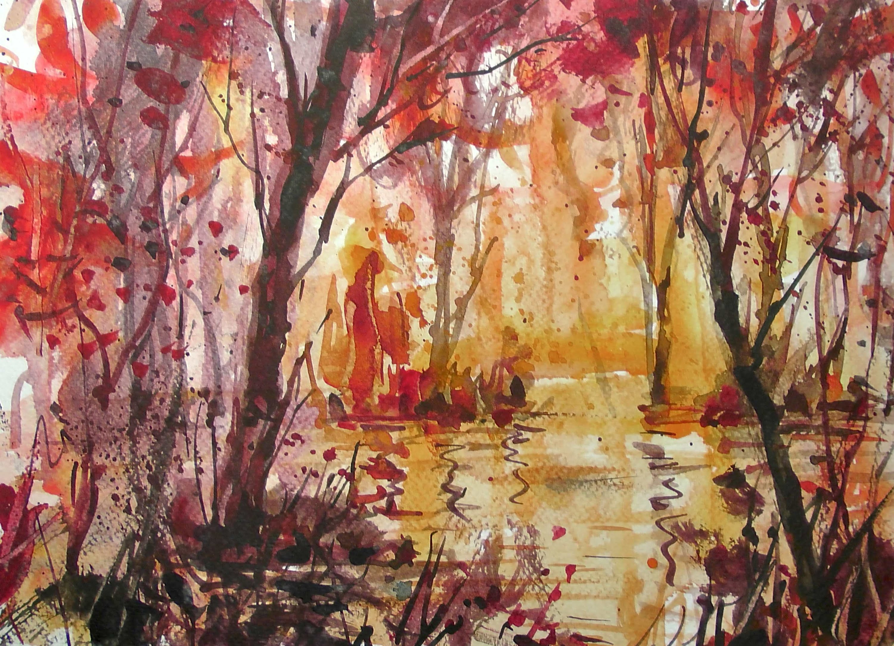 3000x2167 Watercolor 20x Speed Painting - Red Forest Painting
