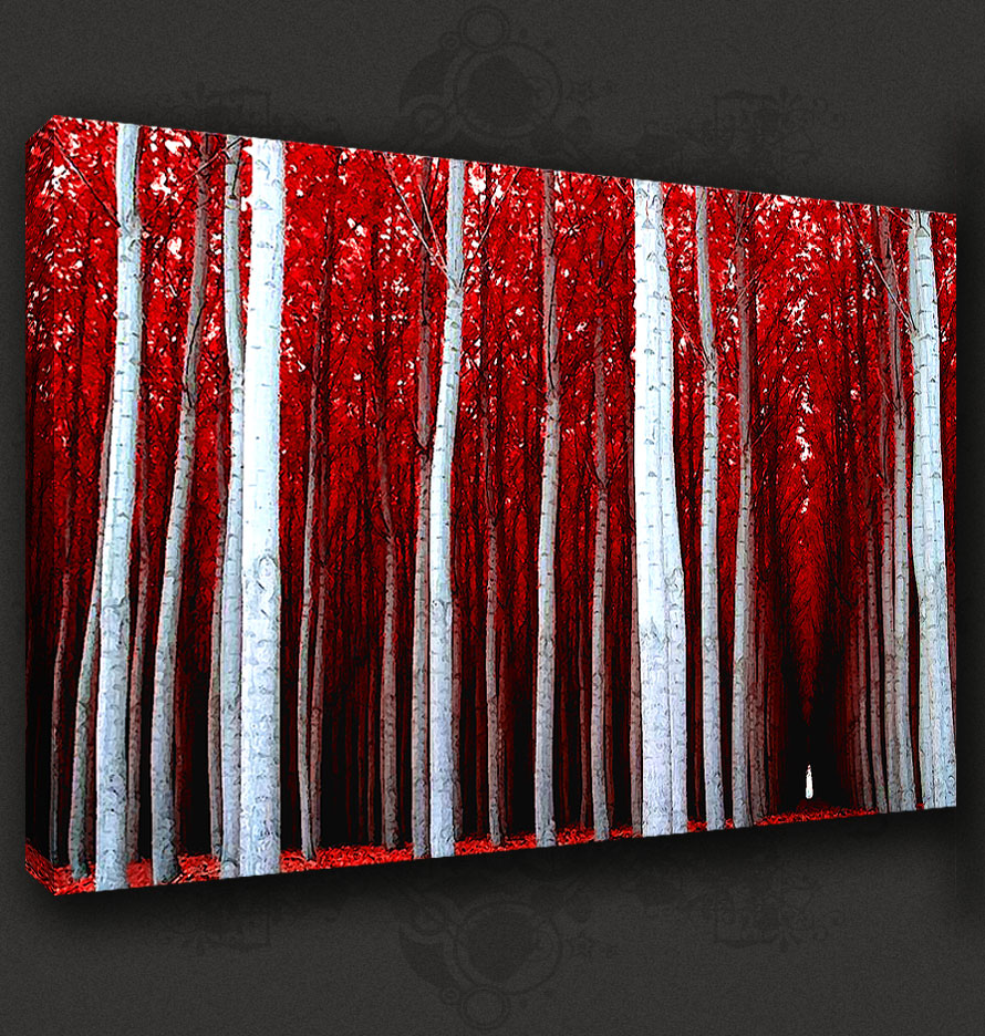 890x936 Red Forest Landscape Painting Canvas Print Pop Art Poster Many - Red Forest Painting