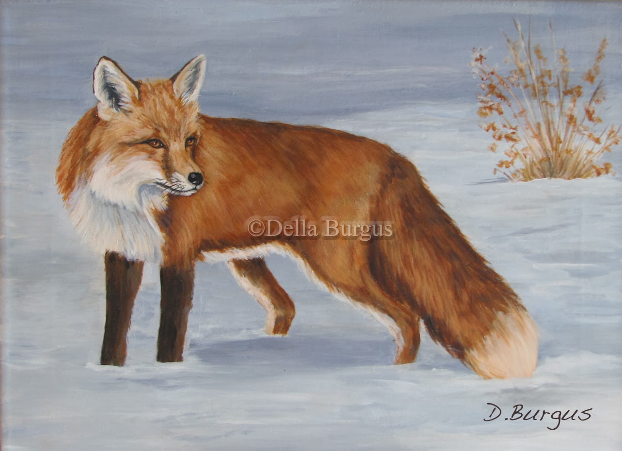 1284x931 Art Helping Animals Red Fox In The Snow Acrylic Painting By Della - Red Fox Painting
