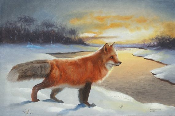 570x378 Red Fox Painting By Rusty Rust Wildlife Animal 24x36 Oils - Red Fox Painting