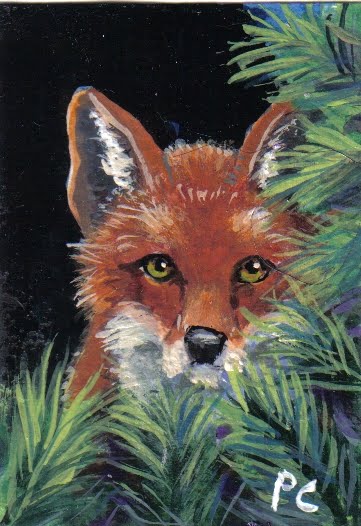 361x526 Daily Miniature Paintings~~peggy Conyers Aceo Acrylic Painting - Red Fox Painting