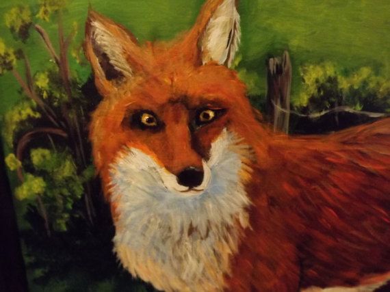 570x427 Fox Painting Primitive Painting Red Fox Folk Art Painting Wood - Red Fox Painting