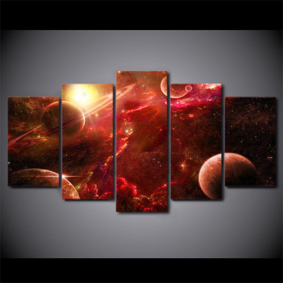 960x960 Limited Edition Red Galaxy Space 5 Piece Canvas Painting - Red Galaxy Painting