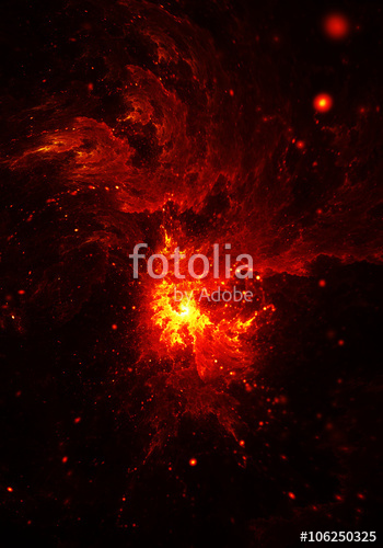 350x500 Nebula On Fire - Red Galaxy Painting