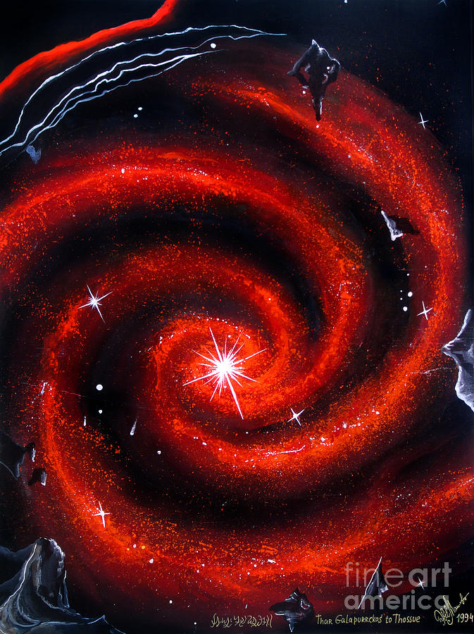 673x900 Old Red Spiral Galaxy Painting By Sofia Metal Queen - Red Galaxy Painting
