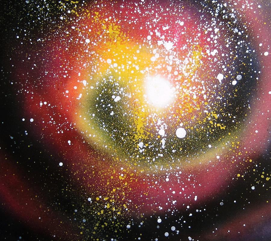 900x803 Red Galaxy Painting By Emily Cummings - Red Galaxy Painting