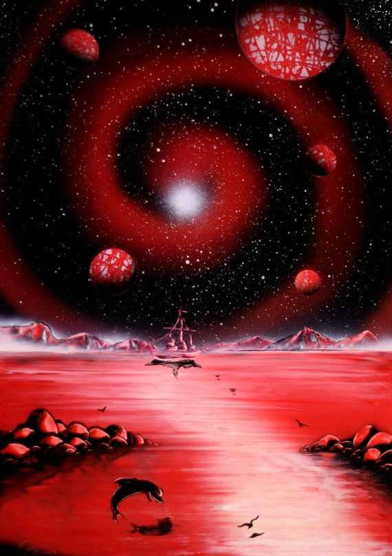 570x809 Red Spiral Galaxy Fantasy Spray Painting Art Spiritual - Red Galaxy Painting