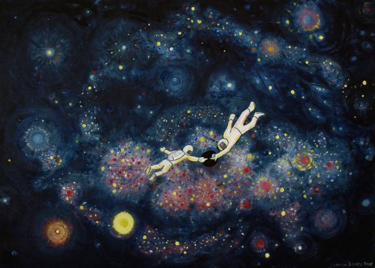 770x550 Saatchi Art Space Walking Above A Red Galaxy And A Black Hole - Red Galaxy Painting