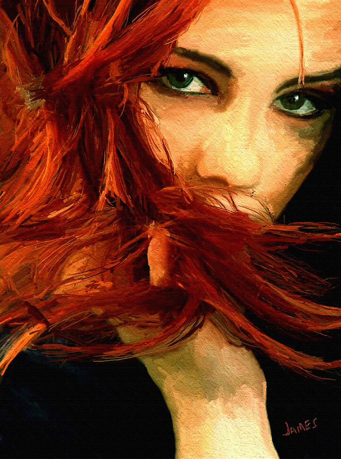 669x900 Girl Portrait 08 Painting By James Shepherd - Red Hair Girl Painting