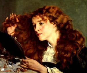 300x250 Jo The Beautiful Irish Girl Red Hair Mirror Painting By Gustave - Red Hair Painting