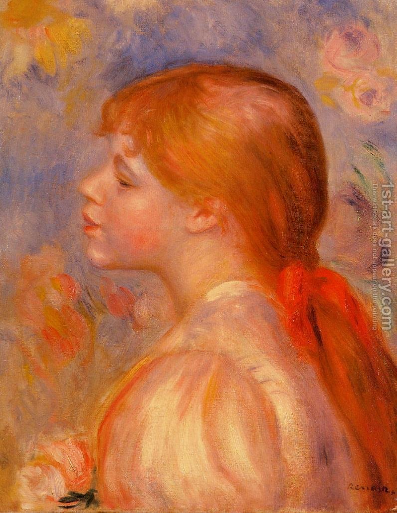 796x1027 Girl With A Red Hair Ribbon Pierre Auguste Renoir Reproduction - Red Hair Painting