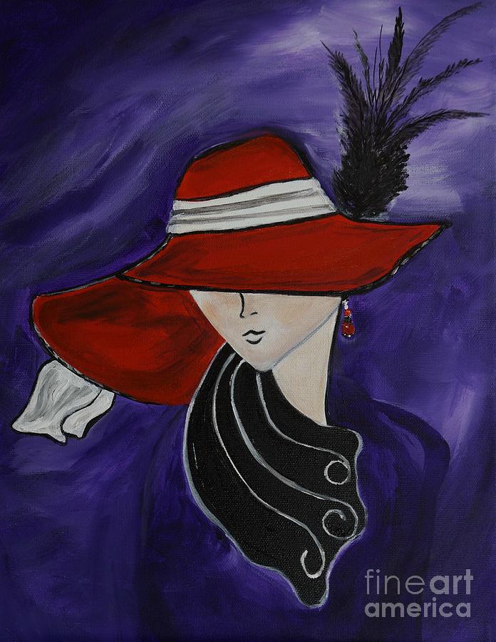 696x900 Lady In A Red Hat Painting By Leslie Allen - Red Hat Painting