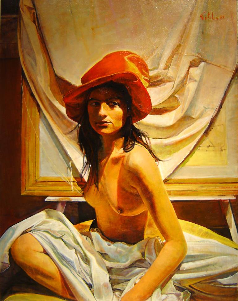 770x973 Saatchi Art The Woman With The Red Hat. Painting By Marco Ortolan - Red Hat Painting